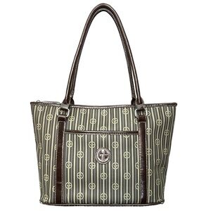 Gianni Bernini Preppy Tote Bag Brown/ khaki Classic Striped Shoulder Purse